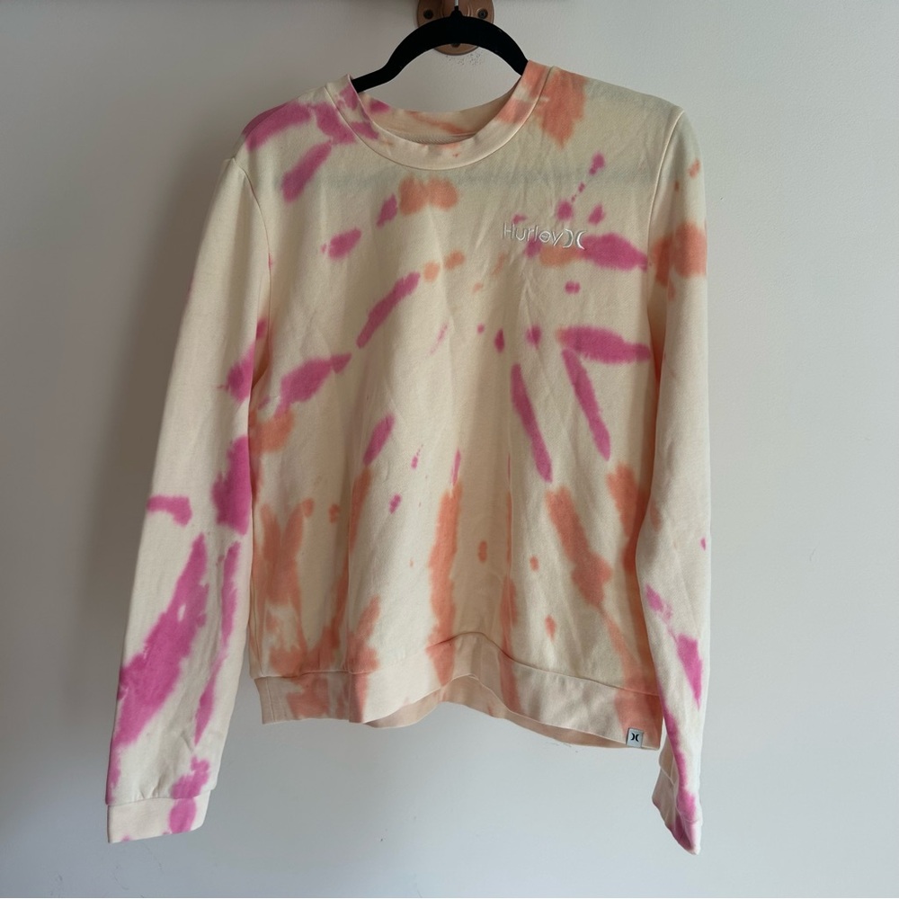 Hurley W allover cream tie dye crew neck Large
